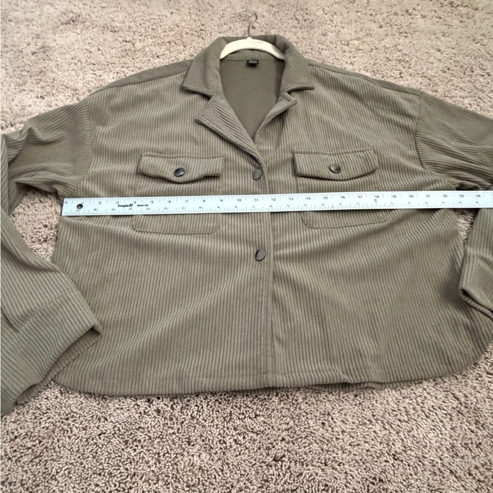 NWOT New XL 12 SHEIN flap pocket Corduroy Button-Up Jacket blazer olive green - Picture 15 of 17